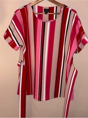 Worthington Striped Short-Sleeve Top in Pink, Red, White and Tan